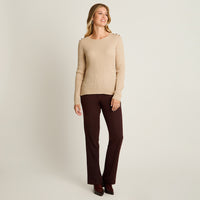 Sweater Beige Manga Larga Elasticidad Media Sin Forro Calce Normal Tela Tejido