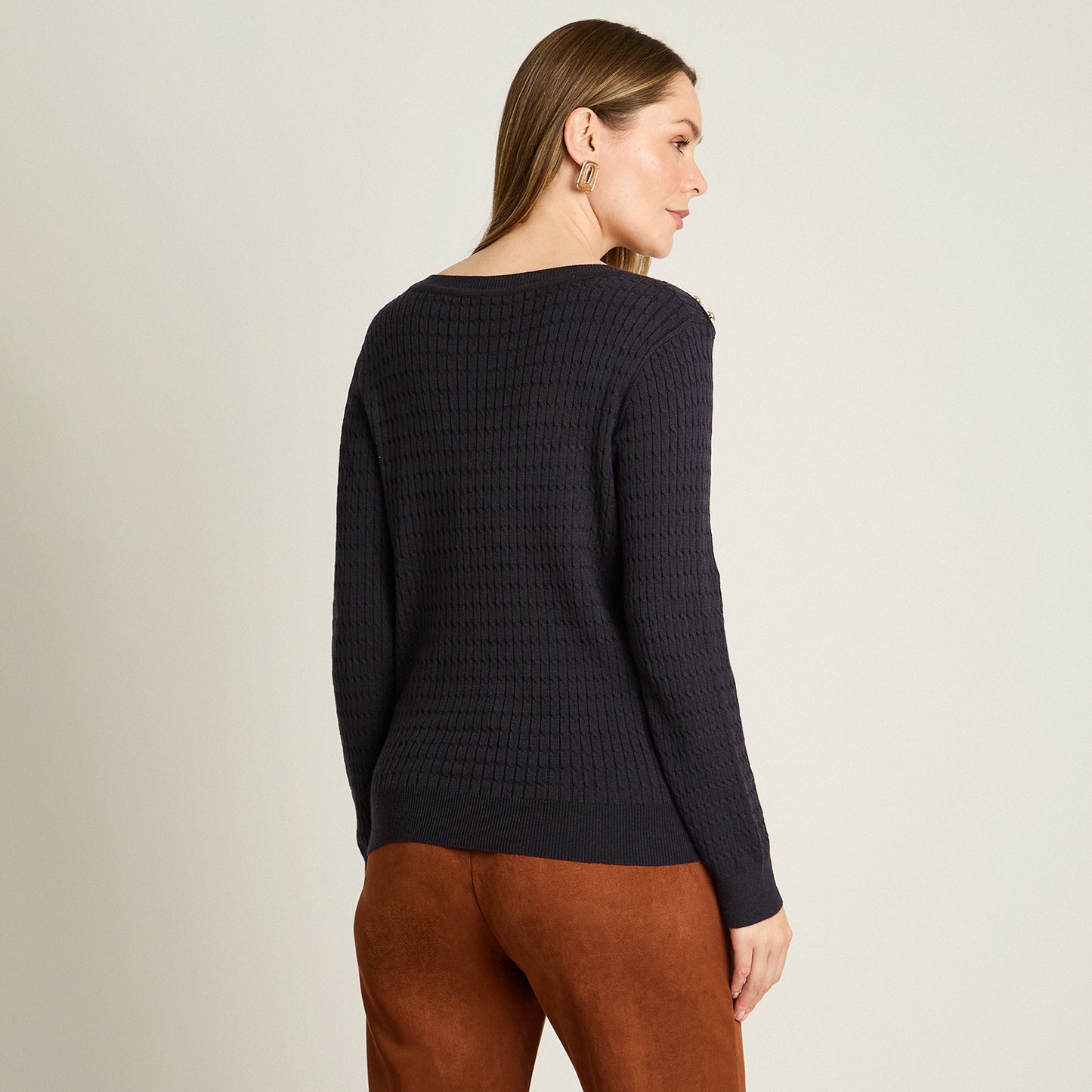 Sweater Azul Manga Larga Elasticidad Media Sin Forro Calce Normal Tela Tejido