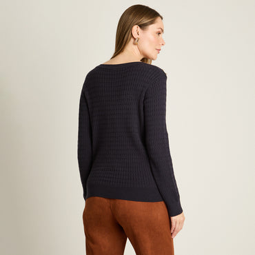 Sweater Azul Manga Larga Elasticidad Media Sin Forro Calce Normal Tela Tejido