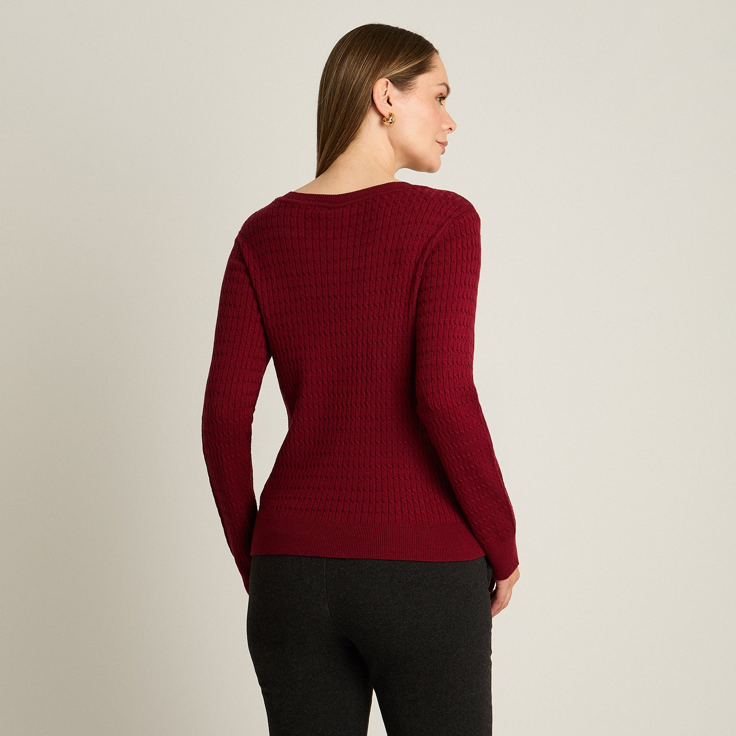 Sweater Rojo Manga Larga Elasticidad Media Sin Forro Calce Normal Tela Tejido