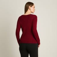 Sweater Rojo Manga Larga Elasticidad Media Sin Forro Calce Normal Tela Tejido