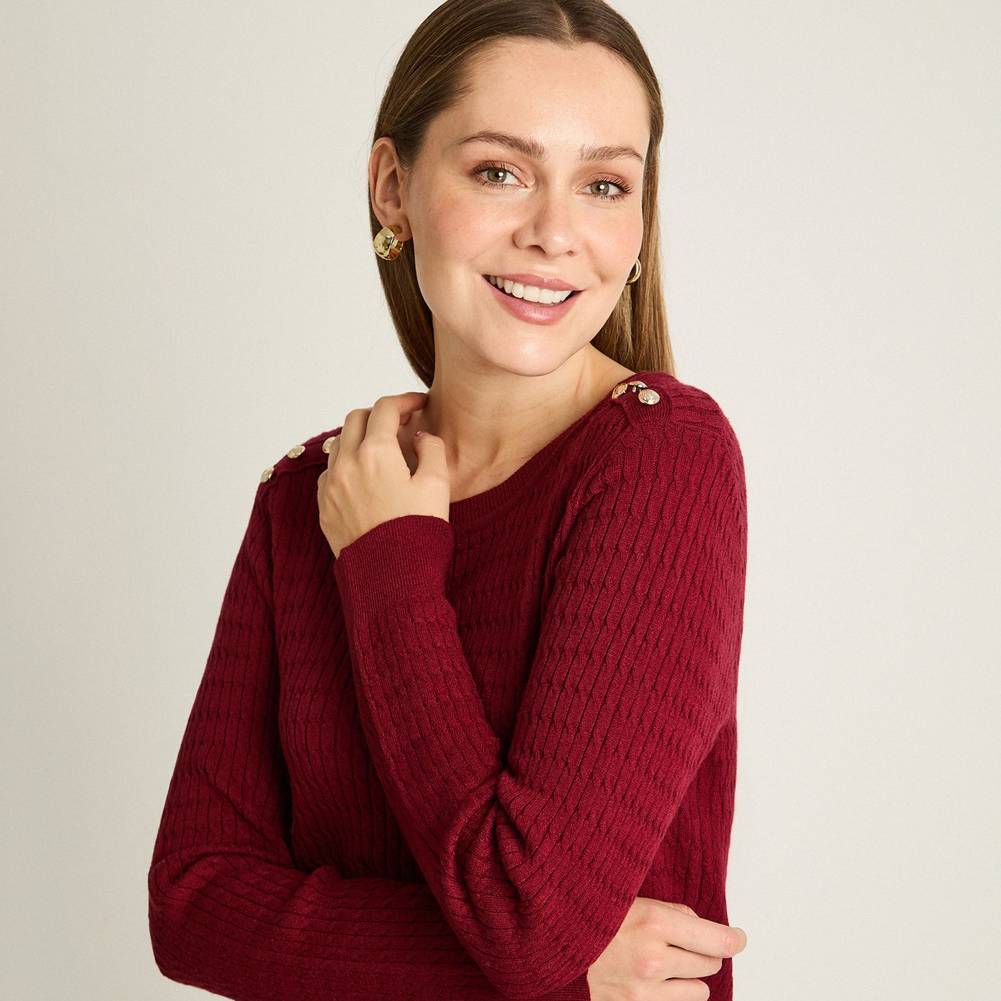 Sweater Rojo Manga Larga Elasticidad Media Sin Forro Calce Normal Tela Tejido