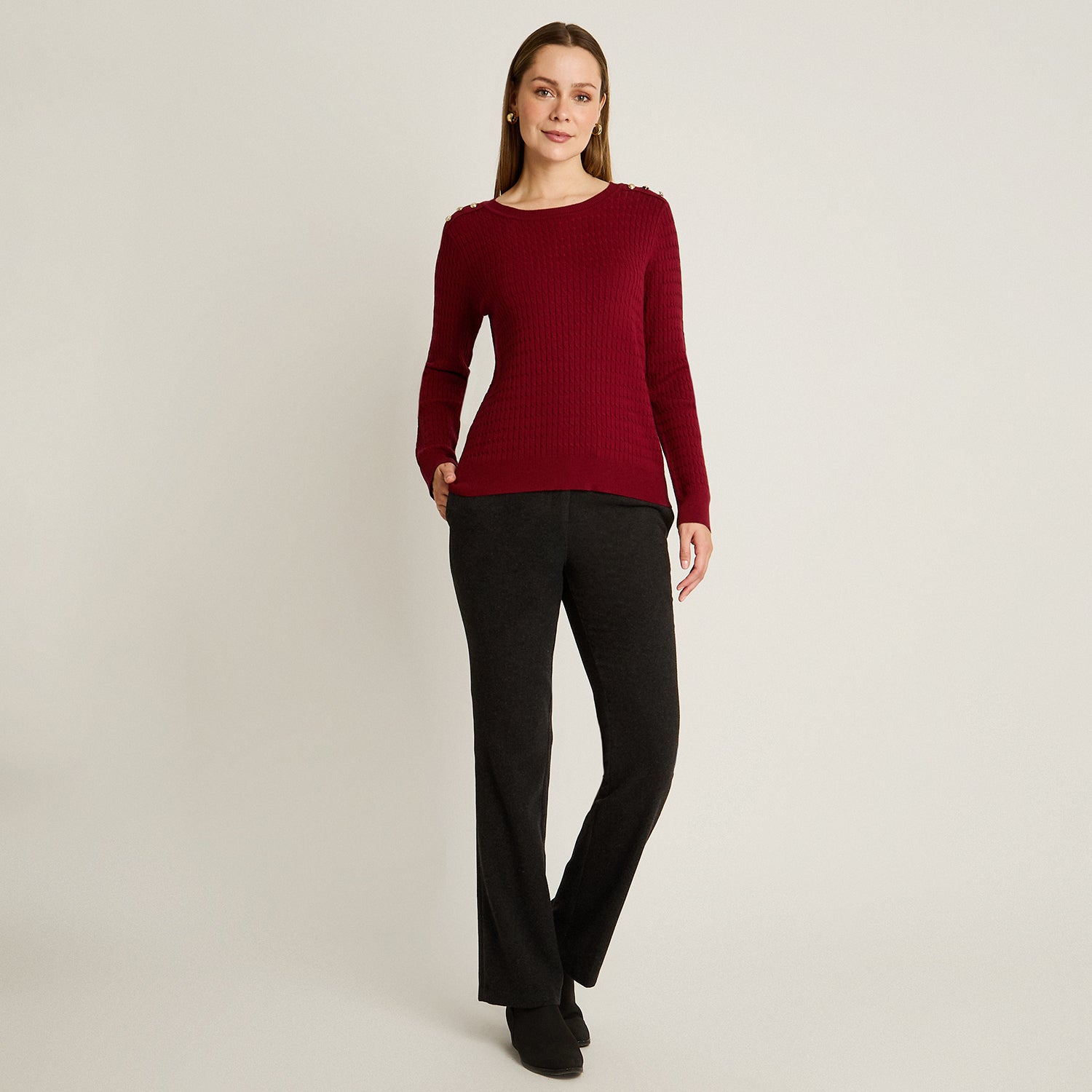 Sweater Rojo Manga Larga Elasticidad Media Sin Forro Calce Normal Tela Tejido