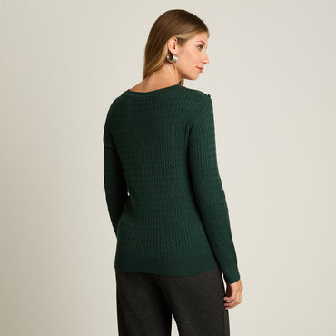 Sweater Verde Manga Larga Elasticidad Media Sin Forro Calce Normal Tela Tejido