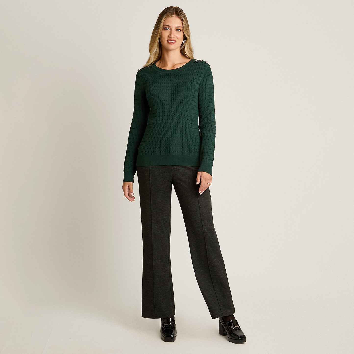 Sweater Verde Manga Larga Elasticidad Media Sin Forro Calce Normal Tela Tejido