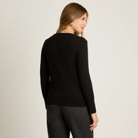 Sweater Negro Manga Larga Elasticidad Media Sin Forro Calce Normal Tela Tejido