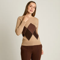 Sweater Camel Manga Larga Elasticidad Media Sin Forro Calce Normal Tela Tejido