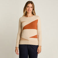 Sweater Beige Manga Larga Elasticidad Media Sin Forro Calce Normal Tela Tejido