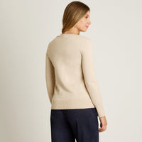 Sweater Beige Manga Larga Elasticidad Media Sin Forro Calce Normal Tela Tejido