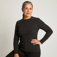 Sweater Marengo Con Cuello Mock Y Botones En Hombro Y PuÃ±o en modelo adulta