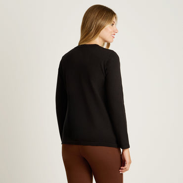 Sweater Cafe Manga Larga Elasticidad Media Sin Forro Calce Normal Tela Tejido