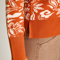 Sweater Terracota Manga Larga Elasticidad Baja Sin Forro Calce Holgado Tela Tejido