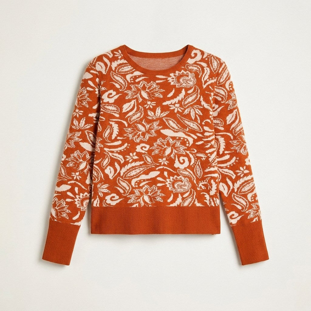 Sweater Terracota Estampado Escote Redondo en plano