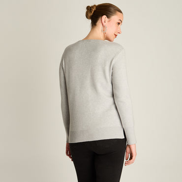 Sweater Gris Manga Larga Elasticidad Baja Sin Forro Calce Holgado Tela Tejido