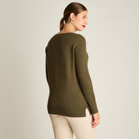 Sweater Verde Manga Larga Elasticidad Baja Sin Forro Calce Holgado Tela Tejido