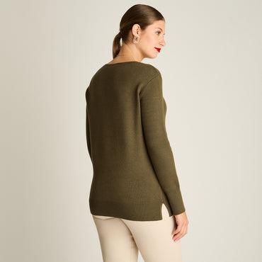 Sweater Verde Manga Larga Elasticidad Baja Sin Forro Calce Holgado Tela Tejido