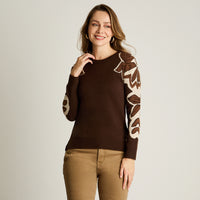 Sweater Cafe Manga Larga Elasticidad Media Sin Forro Calce Normal Tela Tejido