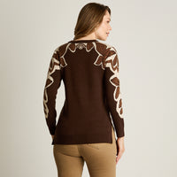 Sweater Cafe Manga Larga Elasticidad Media Sin Forro Calce Normal Tela Tejido