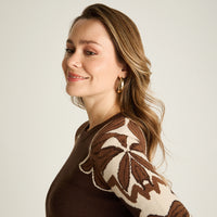 Sweater Cafe Manga Larga Elasticidad Media Sin Forro Calce Normal Tela Tejido