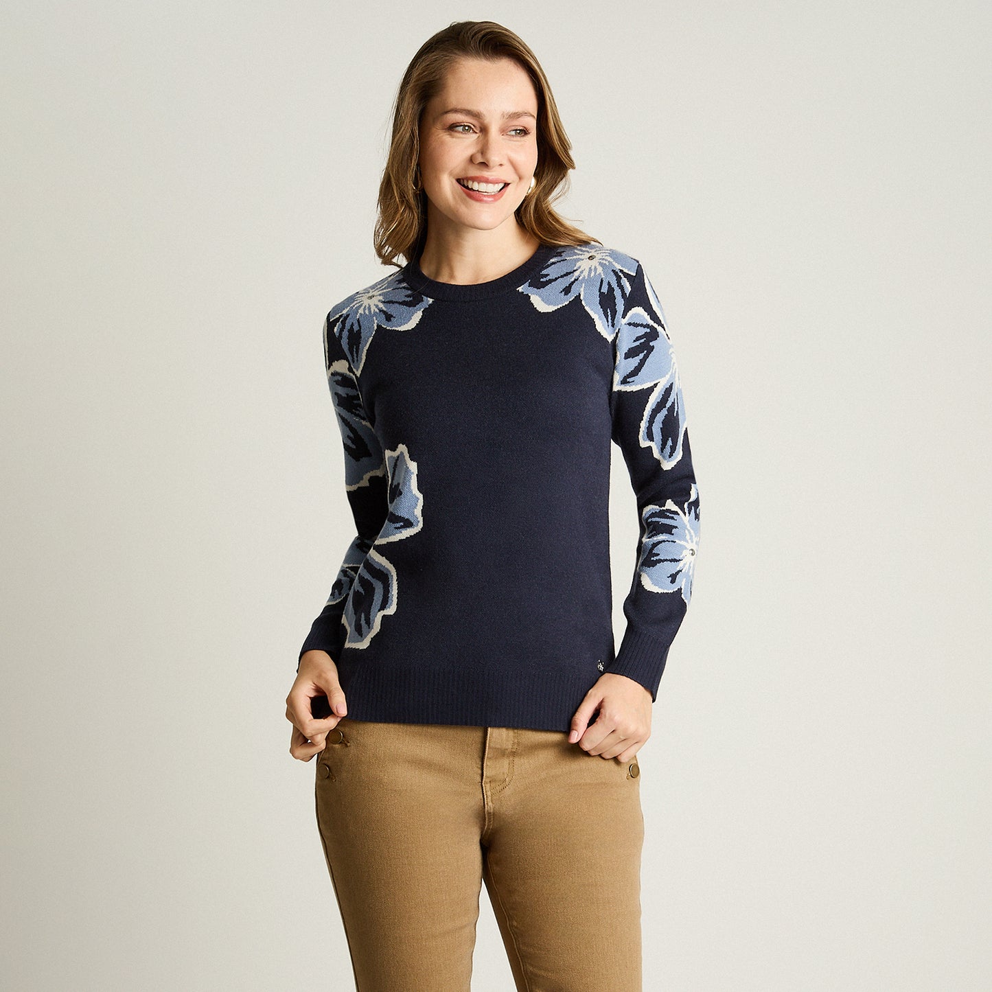 Sweater Azul Manga Larga Elasticidad Media Sin Forro Calce Normal Tela Tejido