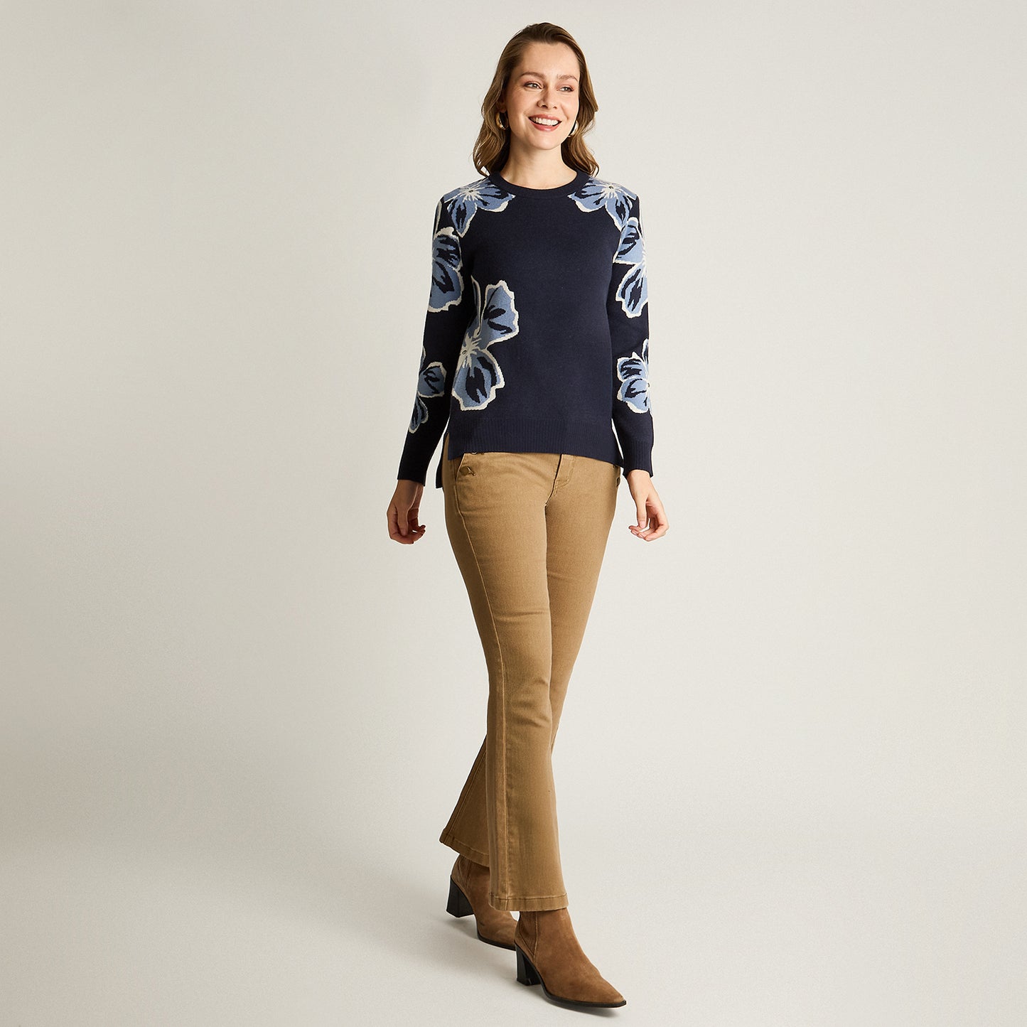 Sweater Azul Manga Larga Elasticidad Media Sin Forro Calce Normal Tela Tejido