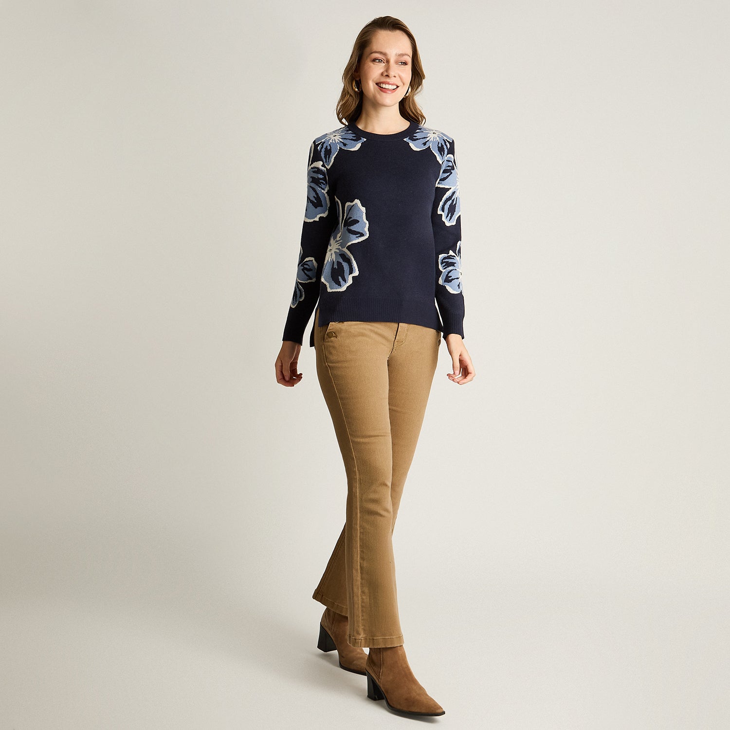 Sweater Azul Manga Larga Elasticidad Media Sin Forro Calce Normal Tela Tejido