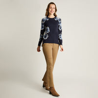 Sweater Azul Manga Larga Elasticidad Media Sin Forro Calce Normal Tela Tejido