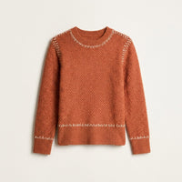 Sweater Terracota con Textura y Detalle de Pespunte en Tejido en plano