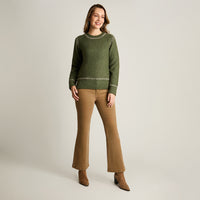 Sweater Olive Manga Larga Elasticidad Media Sin Forro Calce Normal Tela Tejido