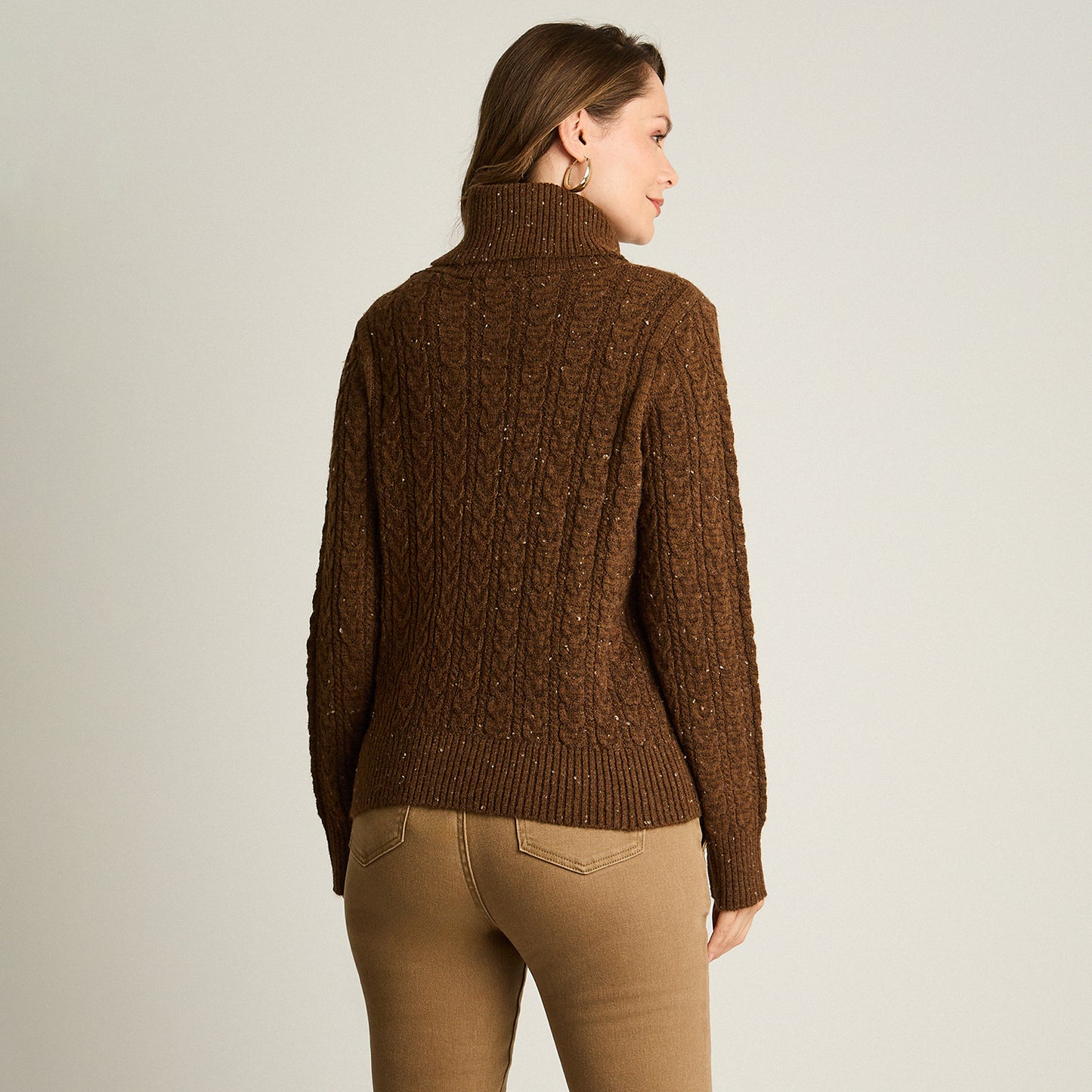 Sweater Cafe Manga Larga Elasticidad Media Sin Forro Calce Normal Tela Tejido