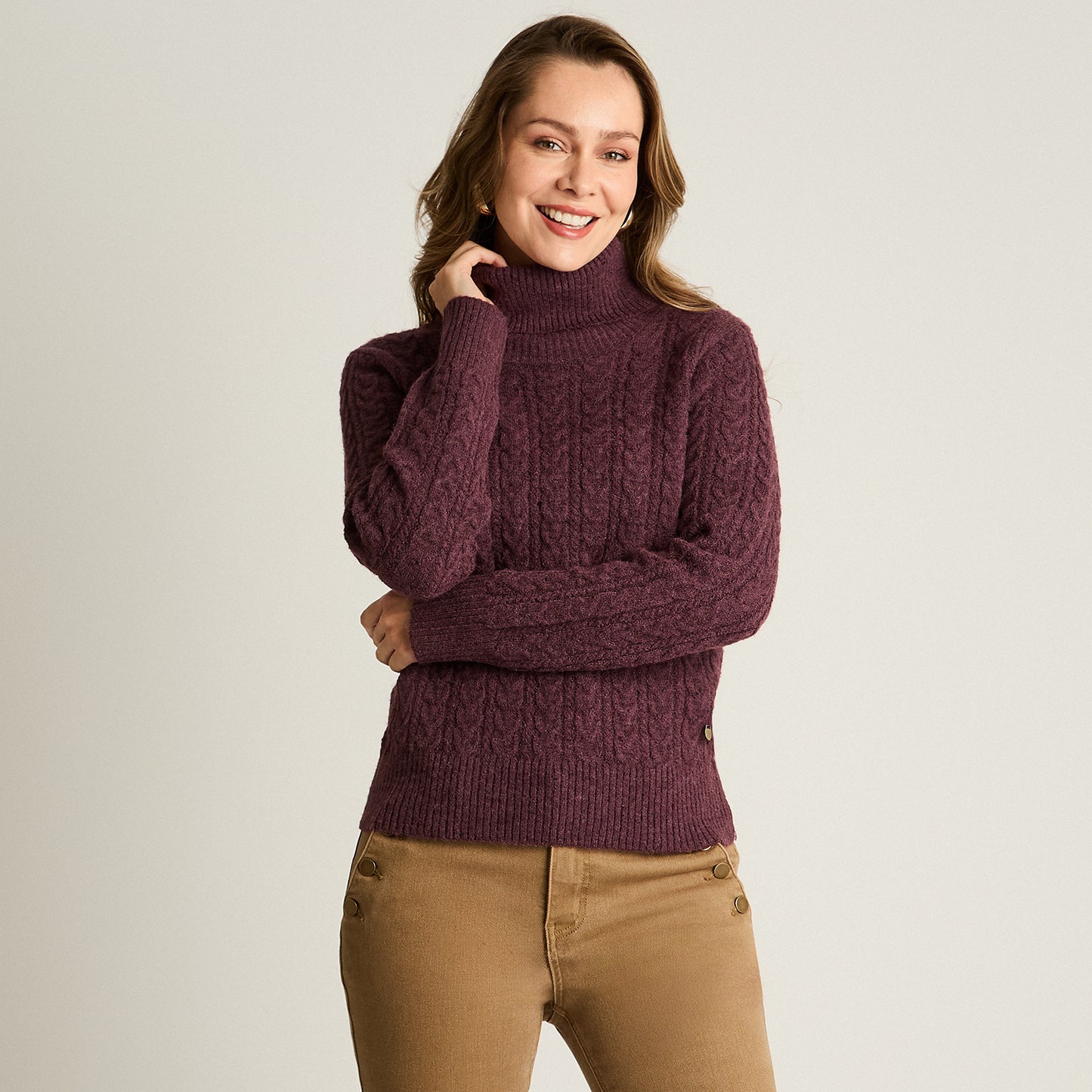 Sweater Burdeo Manga Larga Elasticidad Media Sin Forro Calce Normal Tela Tejido