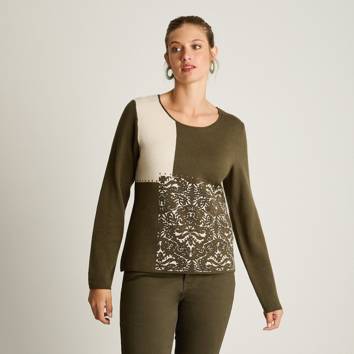 Sweater Verde Manga Larga Elasticidad Media Sin Forro Calce Normal Tela Tejido