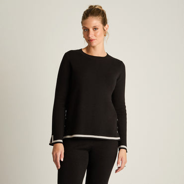 Sweater Negro Manga Larga Elasticidad Media Sin Forro Calce Normal Tela Tejido