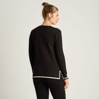 Sweater Negro Manga Larga Elasticidad Media Sin Forro Calce Normal Tela Tejido