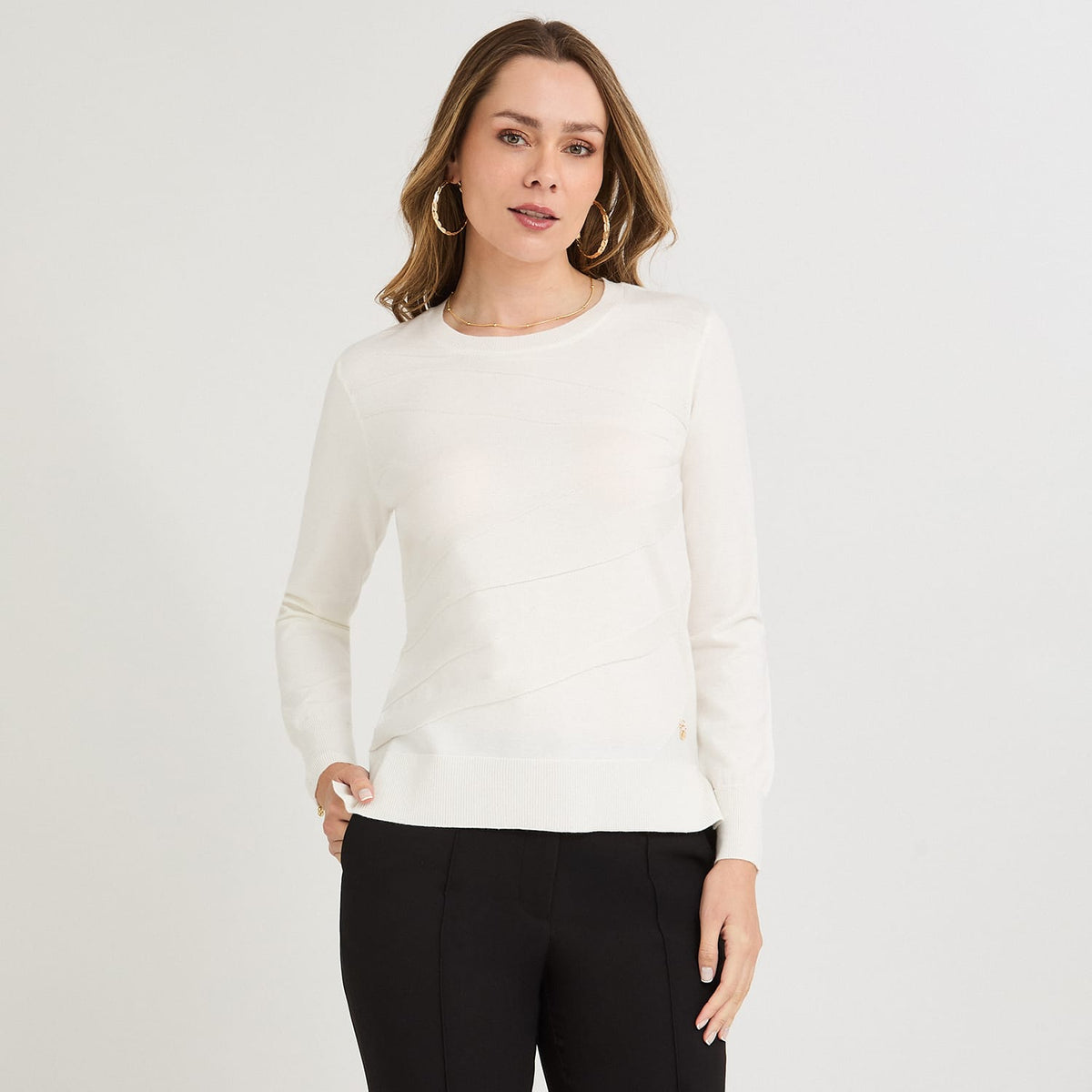 Sweater Escote Redondo con Lurex Crudo