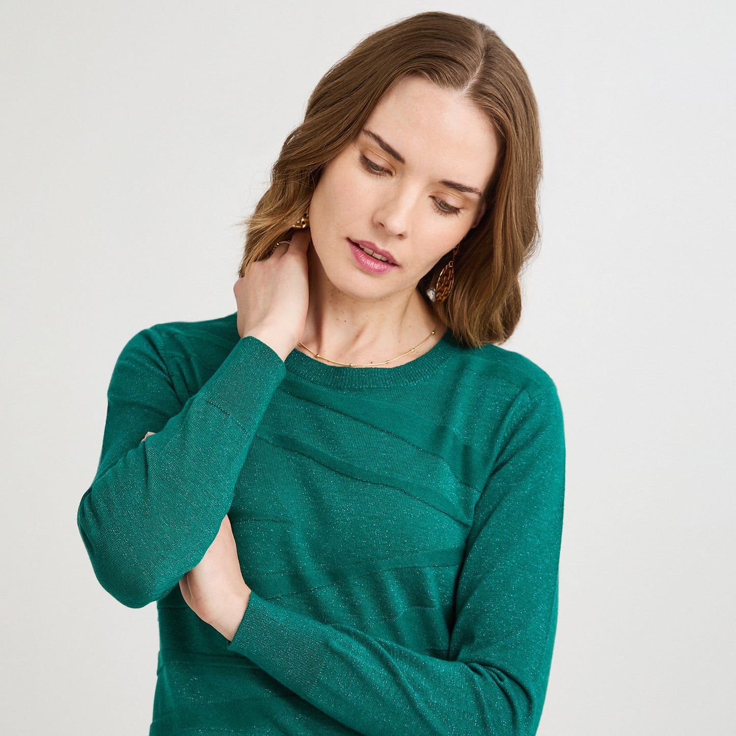 Sweater Escote Redondo con Lurex Verde