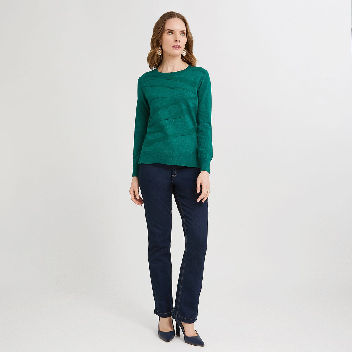 Sweater Escote Redondo con Lurex Verde