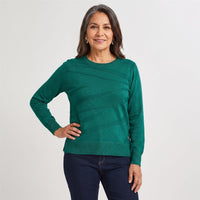 Sweater Escote Redondo con Lurex Verde en modelo adulta