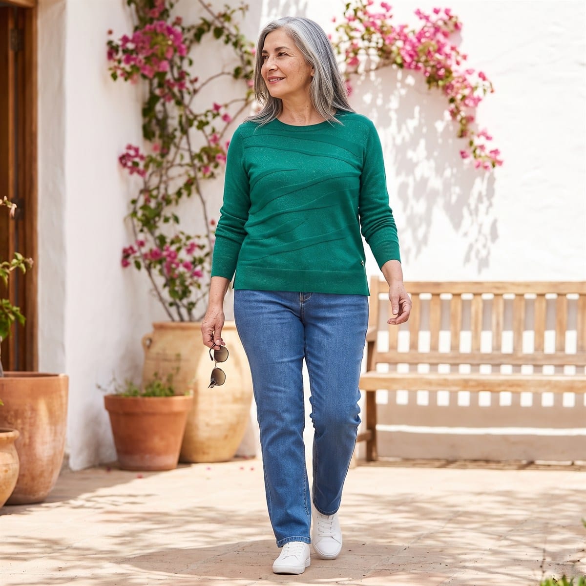 Sweater Escote Redondo con Lurex Verde lifestyle