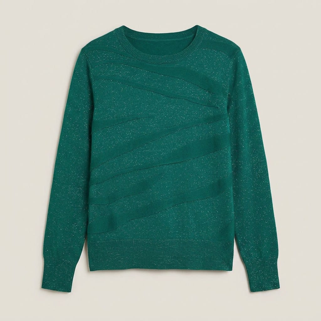 Sweater Escote Redondo con Lurex Verde en plano