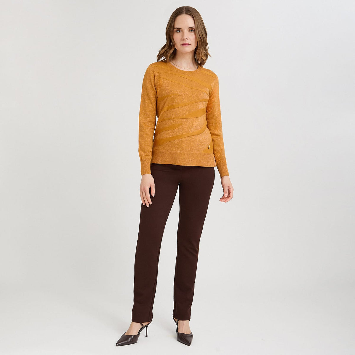 Sweater Escote Redondo con Lurex Mostaza