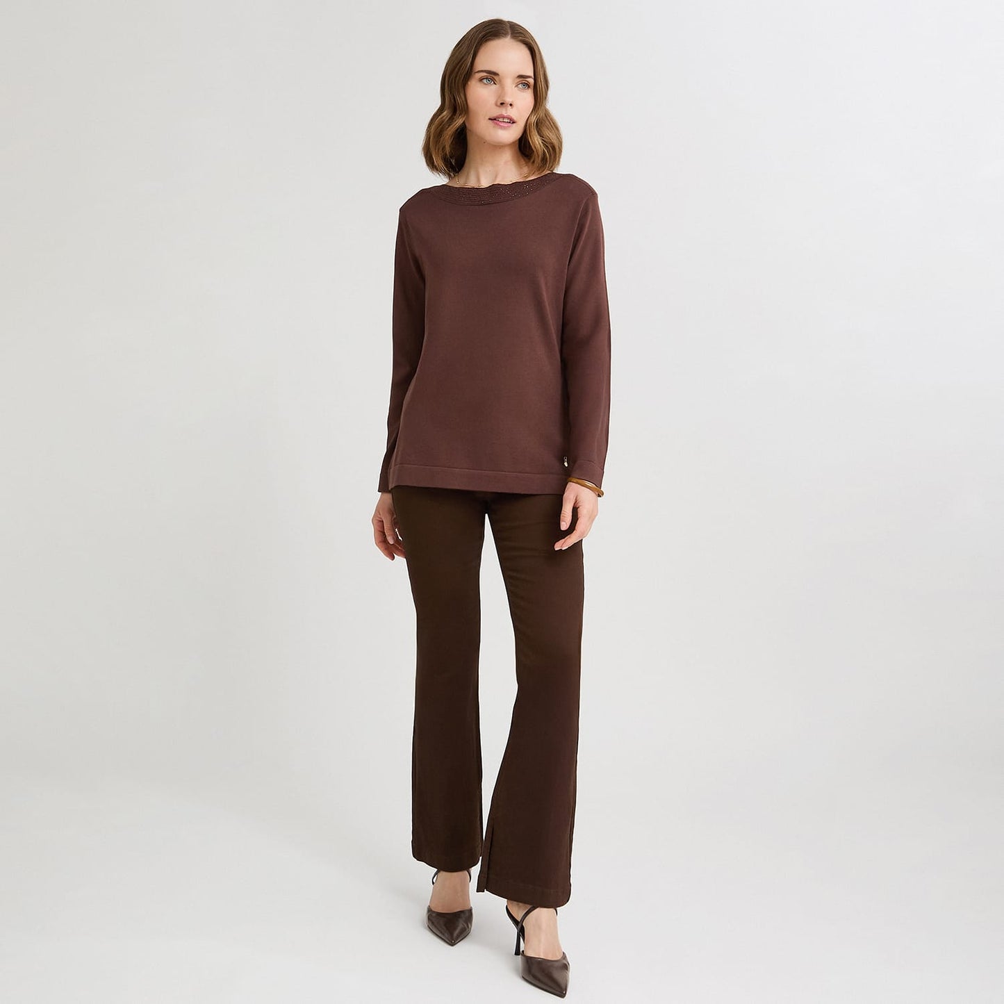 Sweater con Aplicación de Strass Café