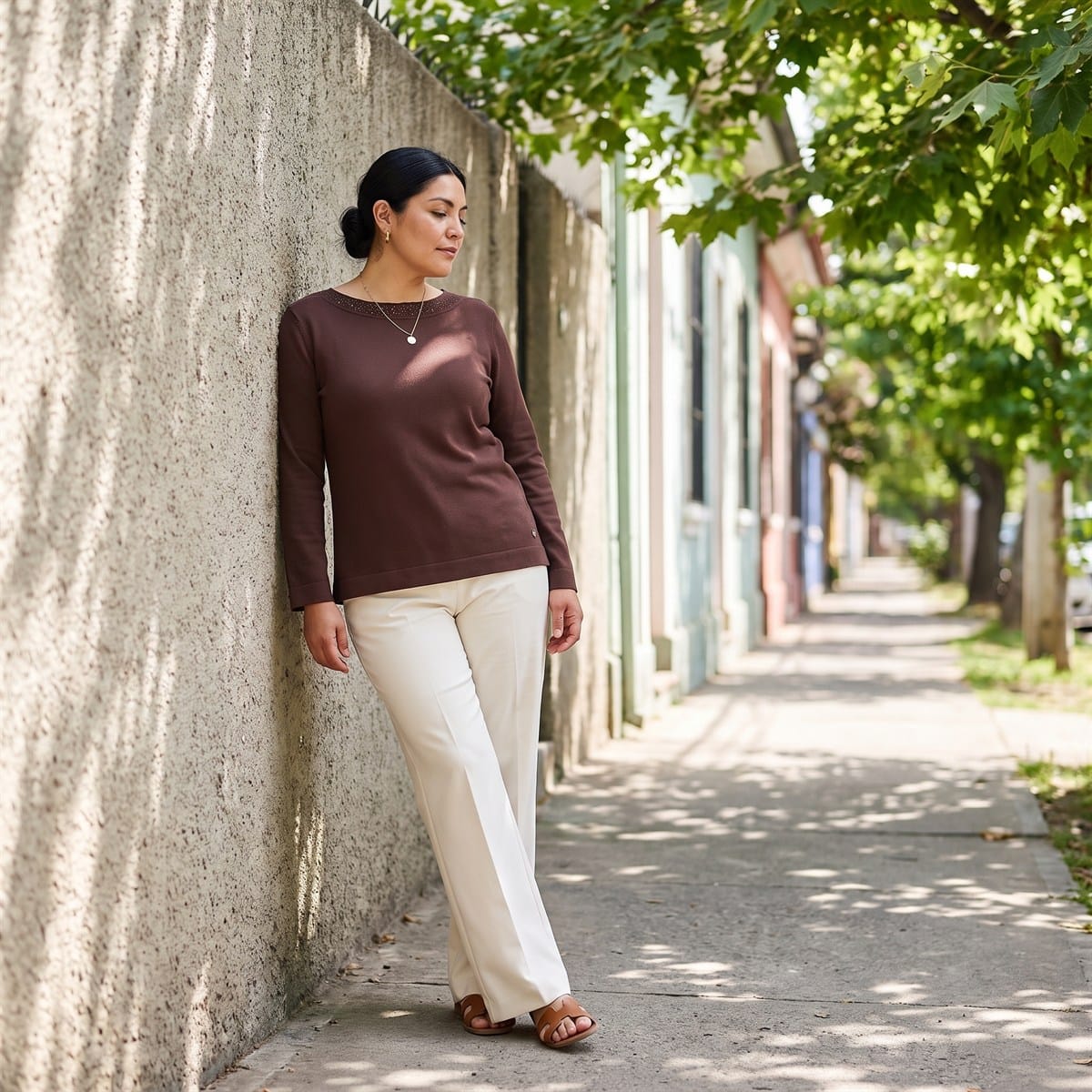 Sweater con Aplicación de Strass Café lifestyle