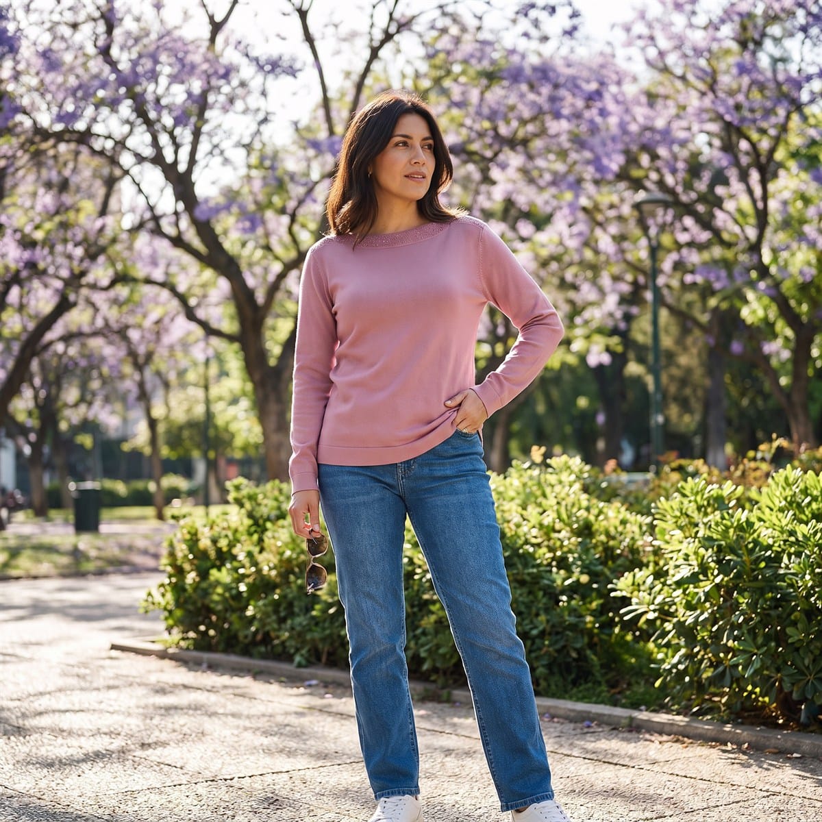 Sweater con Aplicación de Strass Rosado lifestyle