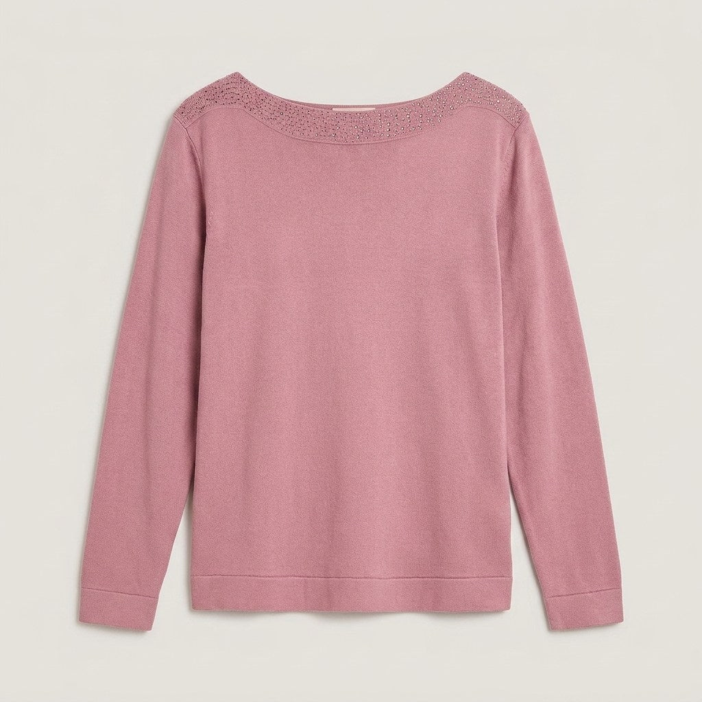 Sweater con Aplicación de Strass Rosado en plano