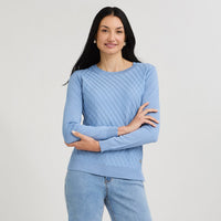 Sweater Escote Redondo con Diseño en Delantero Celeste