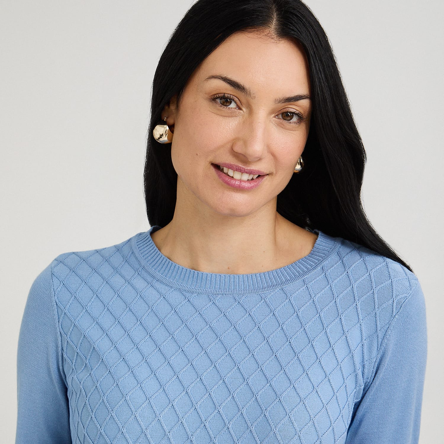 Sweater Escote Redondo con Diseño en Delantero Celeste