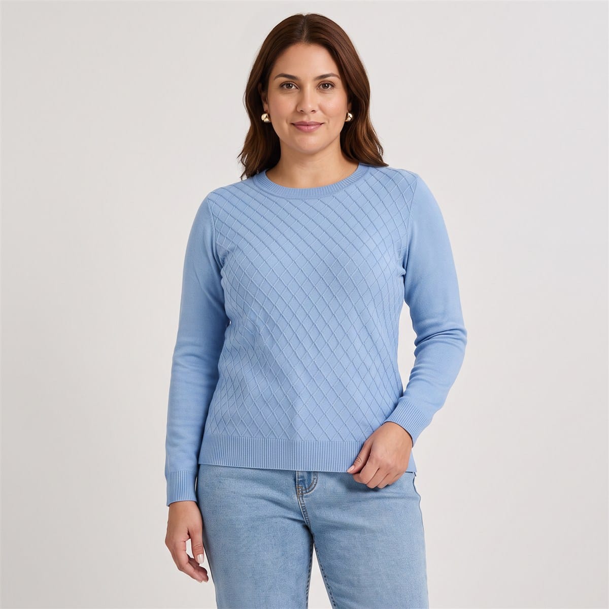 Sweater Escote Redondo con Diseño en Delantero Celeste en modelo plus size