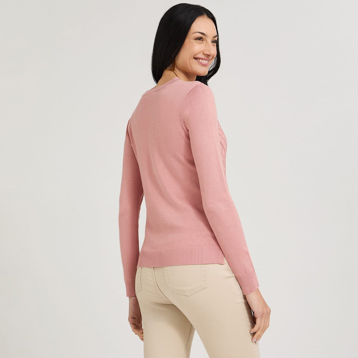 Sweater Escote Redondo con Diseño en Delantero Rosado