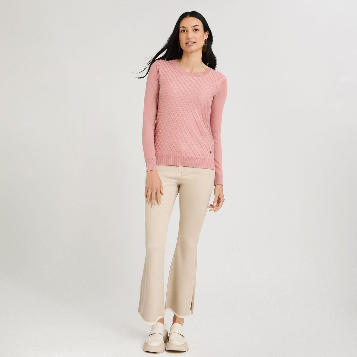 Sweater Escote Redondo con Diseño en Delantero Rosado